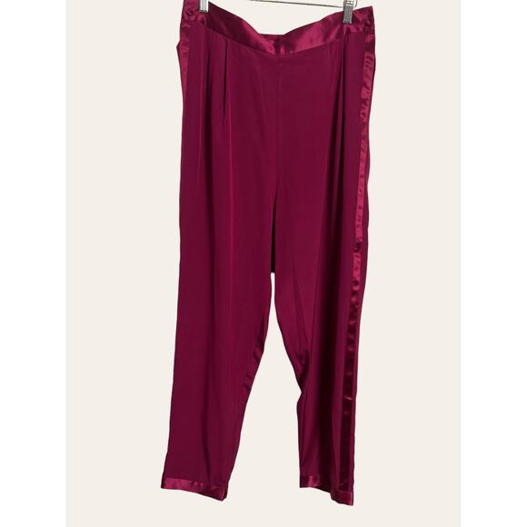 Fleur Du Mal Bordeaux High Waist Dressy Satin Crepe Silk Tuxedo Pants Size 8 - Picture 2 of 9